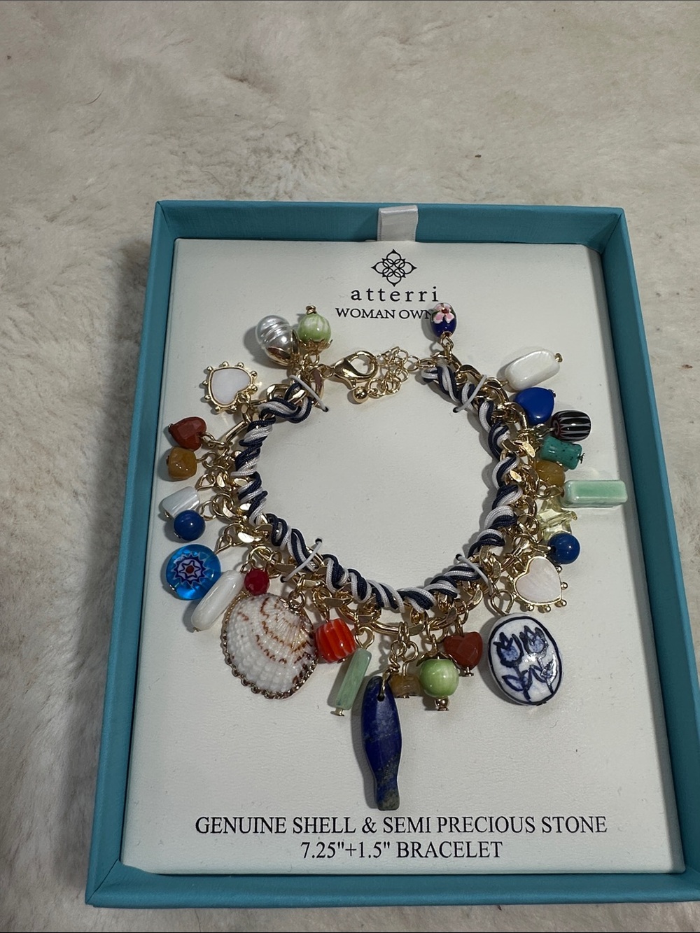 Atterri genuine shell + semi precious stone charm bracelet